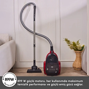 Karaca Vantuz Action Force X10 2 Lt Toz Torbasız Hazneli Elektrikli Süpürge Cherry Red 899 W görseli 4