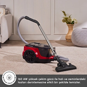 Karaca Vantuz Action Force X10 2 Lt Toz Torbasız Hazneli Elektrikli Süpürge Cherry Red 899 W görseli 6