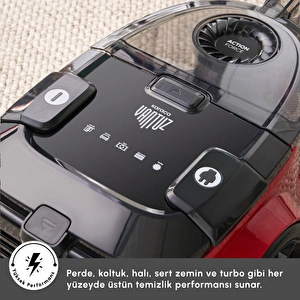 Karaca Vantuz Action Force X10 2 Lt Toz Torbasız Hazneli Elektrikli Süpürge Cherry Red 899 W görseli 19