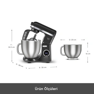 Karaca Mastermaid Chef Ultra D2000W Dijital Ekranlı Hamur Yoğurma Makinesi Matte Black 7L görseli 4