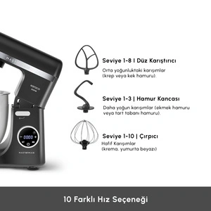 Karaca Mastermaid Chef Ultra D2000W Dijital Ekranlı Hamur Yoğurma Makinesi Matte Black 7L görseli 6