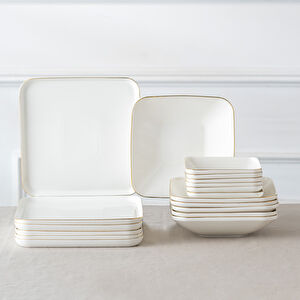 İstanbul Porselen Nadide 18 Parça 6 Kişilik Kare Yemek Takımı Gold