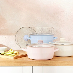Emsan Pastel Emaye 24 Cm Kızartma Tenceresi Mavi görseli 7