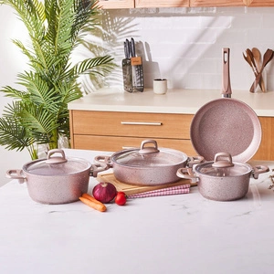 Emsan Premium-S Pro Gold Pink 7 Parça Granit Tencere Seti görseli 2