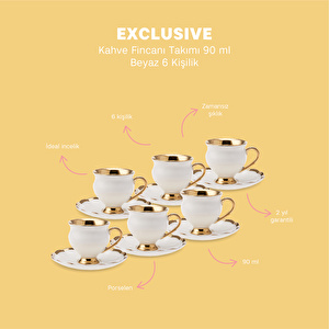 Emsan Exclusive Beyaz 6 Kişilik Kahve Fincan Takımı 90 ml görseli 11