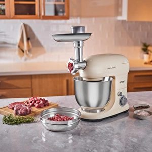 Emsan Bella Gusto Maxi Krem Kıyma Çekme /Sucuk-Sosis/İçli Köfte Aparatlı/Smooth Hazneli Hamur Yoğurma Makinesi 1300W 5L görseli 4