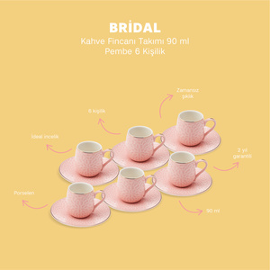 Emsan Bridal 6 Kişilik Kahve Fincan Takımı Pembe 90 ml görseli 10