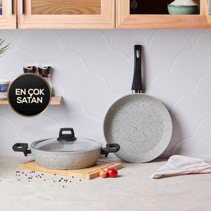Emsan Premium Granit Grey Tava ve Pilav/Karnıyarık Tencere Seti görseli 1