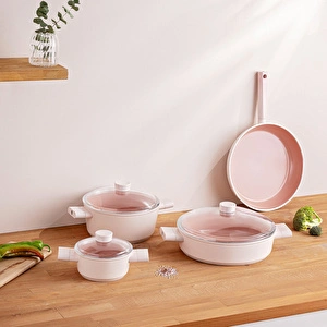 Emsan Swiss Crystal 7 Parça Tencere Seti Pembe görseli 2