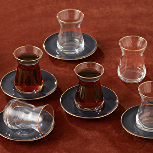 Karaca Retro Antrasit 6 Kişilik Çay Seti görseli 2