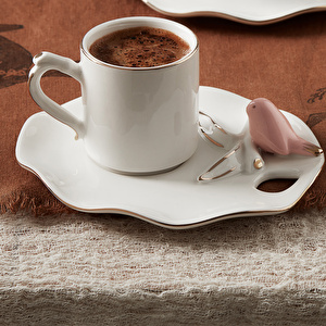 Karaca Lucca Birds 2 Kişilik Pembe Kahve Fincan Takımı 80 ml görseli 2