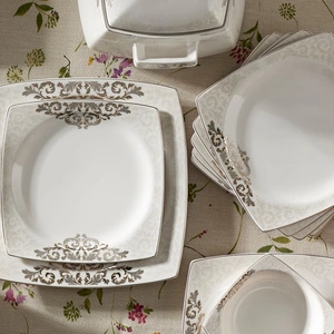 Karaca Nazende Fine Cream 60 Parça 12 Kişilik Porselen Yemek Takımı Kare görseli 3