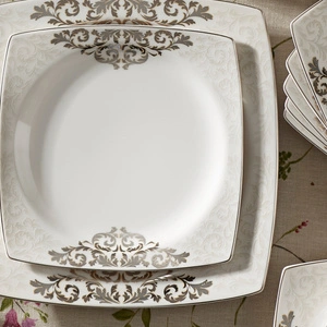 Karaca Nazende Fine Cream 60 Parça 12 Kişilik Porselen Yemek Takımı Kare görseli 5