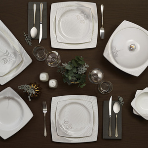 Karaca Square Bone Together Alone 60 Parça 12 Kişilik Yemek Takımı görseli 2