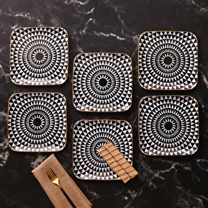 Karaca Black Gold 6lı Kare Cam Pasta Takımı görseli 3