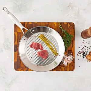 Karaca Powersteel 3Ply 316+ İndüksiyon Tabanlı Çelik Grill Tava 28 Cm görseli 1
