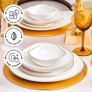 Karaca Red Carpet Collection Streamline Middle New Bone 56 Parça 12 Kişilik Yemek Takımı Gold