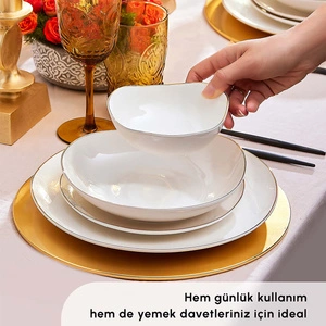 Karaca Red Carpet Collection Streamline Middle New Bone 56 Parça 12 Kişilik Yemek Takımı Gold görseli 4