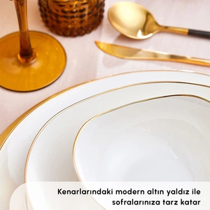 Karaca Red Carpet Collection Streamline Middle New Bone 56 Parça 12 Kişilik Yemek Takımı Gold görseli 5