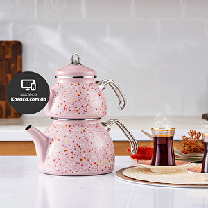 Karaca Emaye Midi Terazzo Pembe Çaydanlık Takımı görseli 1