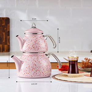 Karaca Emaye Midi Terazzo Pembe Çaydanlık Takımı görseli 3