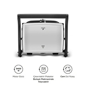 Karaca Gastro Grill Glass Premium 2400W Tost ve Izgara Makinesi Beyaz görseli 8