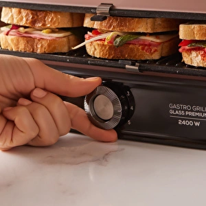 Karaca Gastro Grill Glass Premium 2400W Döküm Tost ve Izgara Makinesi Rosegold görseli 7
