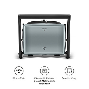 Karaca Gastro Grill Glass Premium 2400W Döküm Tost ve Izgara Makinesi Antrasit görseli 7