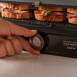Karaca Gastro Grill Glass Premium 2400W Döküm Tost ve Izgara Makinesi Antrasit görseli 4