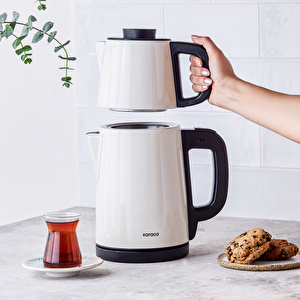Karaca Tea Break 2 in 1 Çelik Su Isıtıcı Çay Makinesi Krem Inox görseli 2