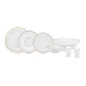 Karaca Daisy Wave Shape Bol Kaseli Porselen  27 Parça 6 Kişilik Yemek Takımı Gold görseli 1