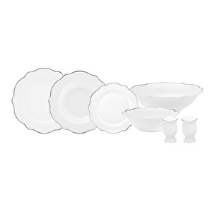 Karaca Daisy Wave Shape Bol Kaseli Porselen 27 Parça 6 Kişilik Yemek Takımı Platinium  görseli 1