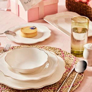 Karaca Daisy Gold Wave Shape Kayıklı 27 Parça 6 Kişilik Porselen Yemek Takımı görseli 5