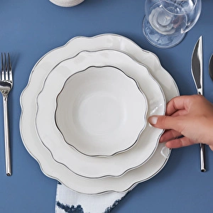 Karaca Daisy Wave Shape Kayıklı Porselen 27 Parça 6 Kişilik Yemek Takımı Platinium  görseli 2