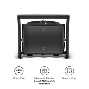 Karaca Gastro Grill Glass Premium 2400W Tost ve Izgara Makinesi Mat Siyah görseli 8