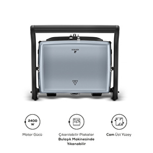 Karaca Gastro Grill Glass Premium 6 Dilim Kapasiteli Döküm Tost ve Izgara Makinesi Ocean Wave 2400W  görseli 8