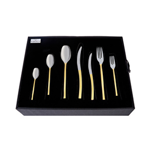 Karaca Dora 316+ Çelik 84 Parça 12 Kişilik Premium Gold Çatal Kaşık Bıçak Seti Kutulu görseli 10