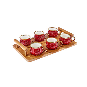 Karaca Bambu Tepsili 6 Kişilik Kırmızı Kahve Fincan Takımı 90 ml görseli 4