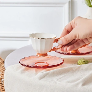 Karaca Samo 2 Kişilik Akrilik Tabaklı Turuncu Kahve Fincan Takımı 90 ml görseli 2