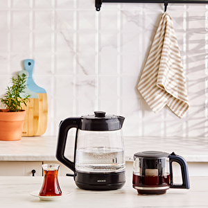 Karaca Glass Tea XL 2in1 Cam Çay Makinesi ve Kettle Ocean Wave görseli 8