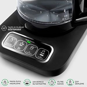Karaca Robotea Pro 4 in 1 Konuşan Cam Çay Makinesi Black Chrome görseli 12
