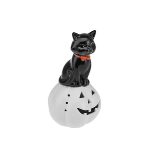 Karaca Home Halloween Seramik Led Işıklı Biblo Beyaz Siyah görseli 2