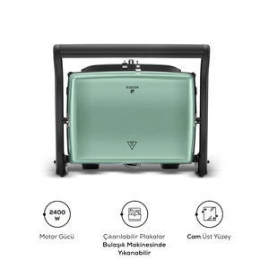 Karaca Gastro Grill Glass Premium 2400W Döküm Tost ve Izgara Makinesi Blue Mist 6 Dilim Kapasiteli görseli 8