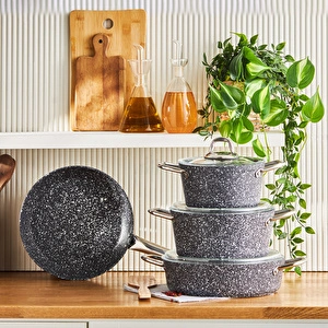 Karaca Biogranit Navy Stone 7 Parça Tencere Seti Gri görseli 1