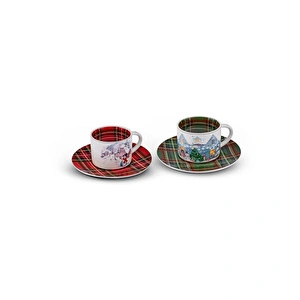 Karaca New Year Yılbaşı Ekoseli 2 Kişilik  Çay Fincanı 230 Ml görseli 1