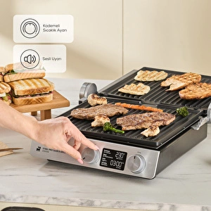 Karaca Compact Steel Pro Sear and Grill Inox 2007 Döküm Izgara ve Tost Makinesi 6 Dilim Kapasiteli görseli 4