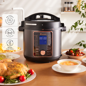 Karaca Cooker 2 in 1 Çok Amaçlı Basınçlı Pişirici Akıllı Elektrikli Düdüklü Tencere ve Airfryer Matte Black 6L görseli 1