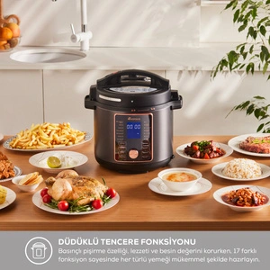 Karaca Cooker 2 in 1 Çok Amaçlı Basınçlı Pişirici Akıllı Elektrikli Düdüklü Tencere ve Airfryer Matte Black 6L görseli 3