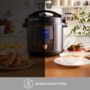 Karaca Cooker 2 in 1 Çok Amaçlı Basınçlı Pişirici Akıllı Elektrikli Düdüklü Tencere ve Airfryer Matte Black 6L görseli 7