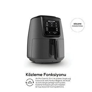 Karaca Air Pro Cook 3 in 1 XL Ev Yemeği, Közleme, Airfryer Space Gray 4L görseli 7